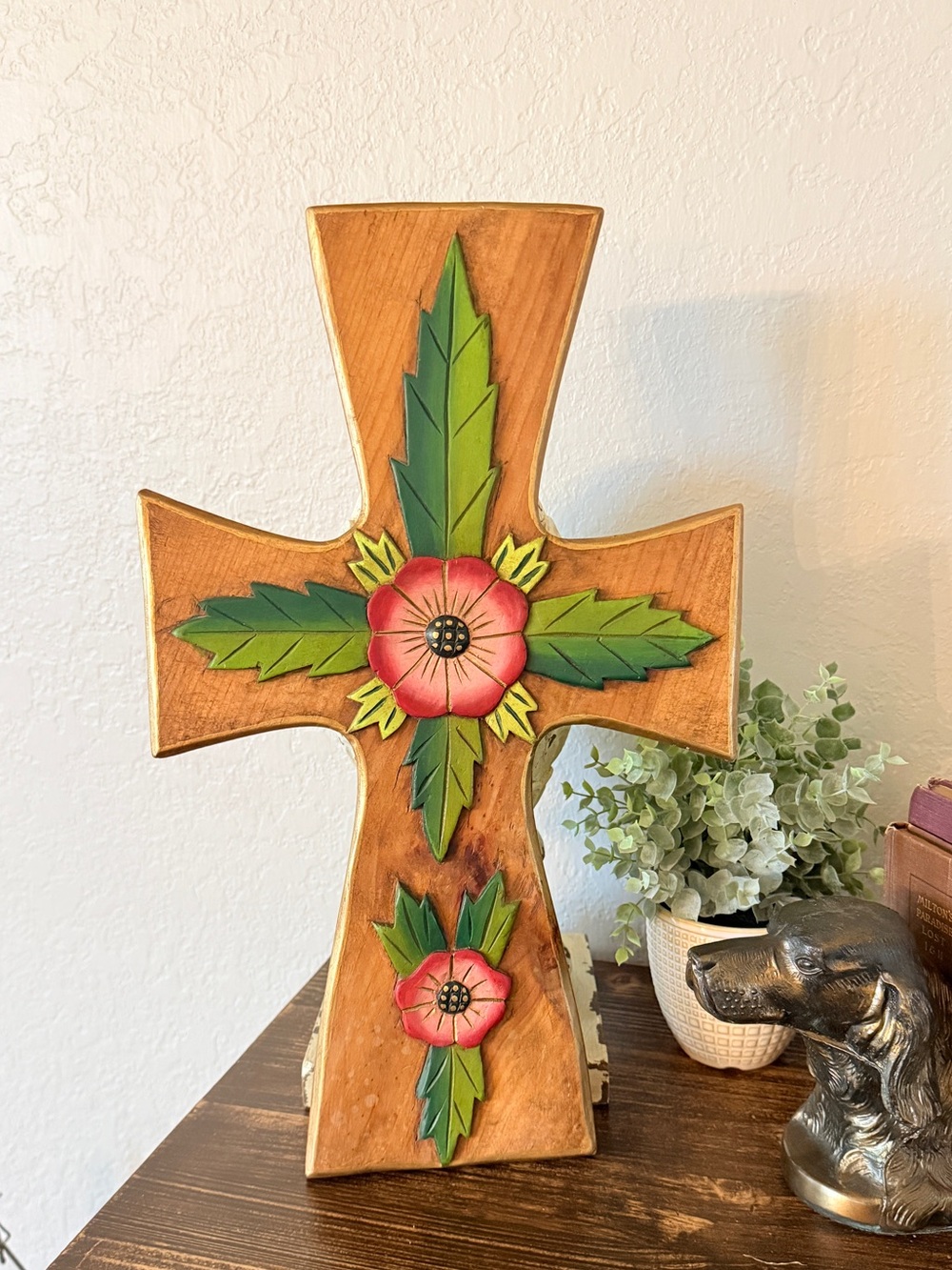OOAK Large Hand-Carved/Painted Wooden Cross